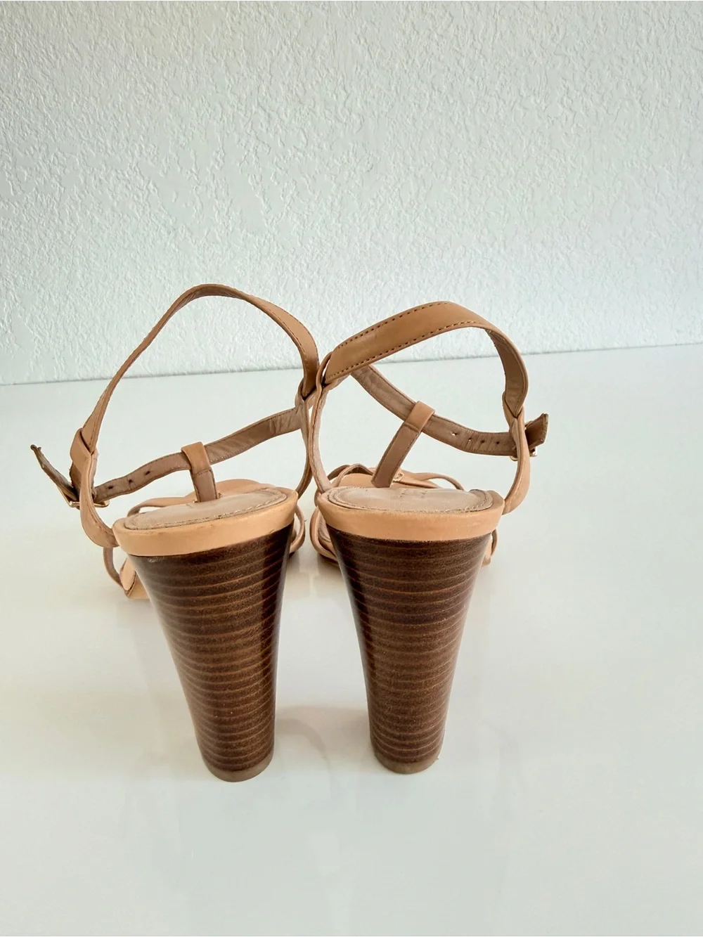 J. Crew Tan Leather T-Strap Block Heel Sandal